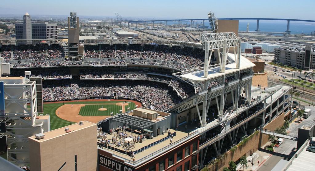 San Diego's Petco Park, Coronado Bridge in the background.